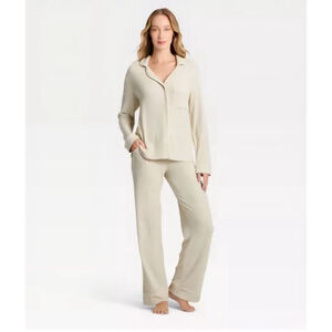 Women's Auden Light Gray Ribbed Pajama Top XS with White Trim